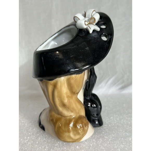 VINTAGE Napco S569A Lady Head Vase In Black With Polka Dots - Picture 6 of 9